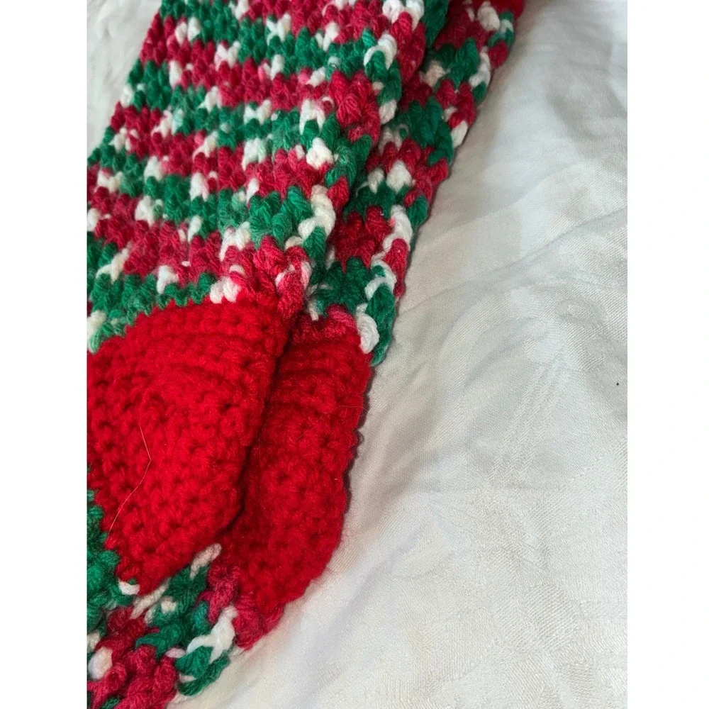 Home Made Christmas Stocking Red Green White Festive Holiday Knit